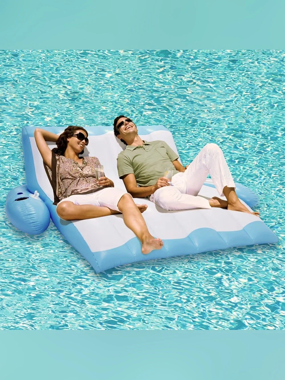NIB- Inflatable Blue & White Double Lounge Pool Float. 350 weight limit.